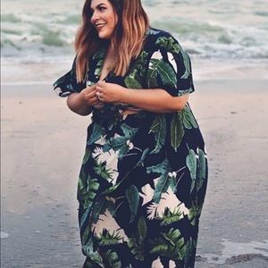 SHEIN leaf pattern size 4xl blue maxi dress